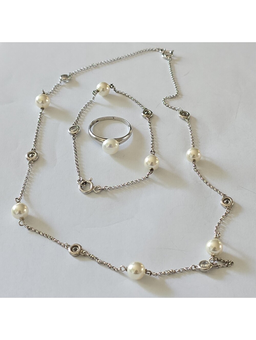 925 sterling silver set of pearls Necklace, bracelet & ring